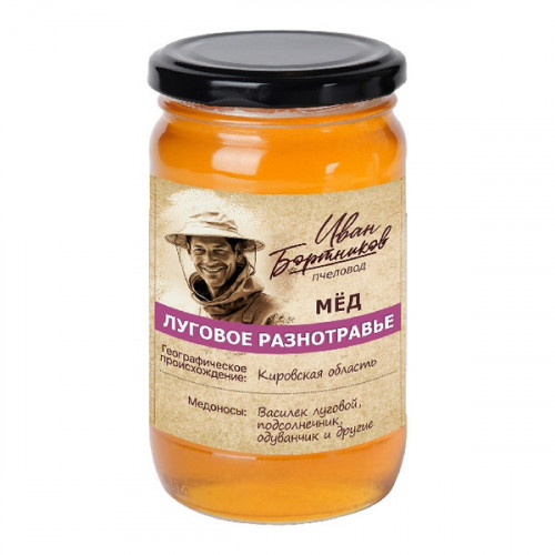 Мёд "Бортников" Луговое разнотравье, ст.банка 500г