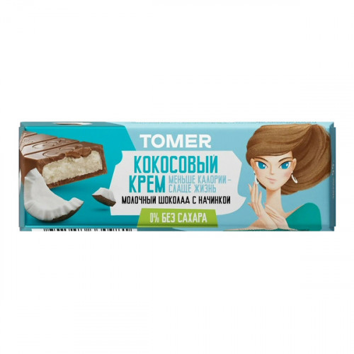 Батончик Кокосовый крем горьк. шок., без сахара ш/б, Томер 55г
